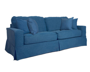 Sunset Trading Americana Box Cushion Slipcovered Sofa | Indigo Blue 