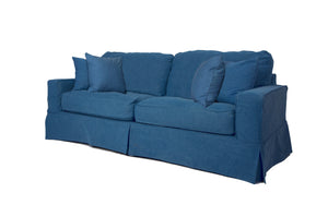 Sunset Trading Americana Box Cushion Slipcovered Sofa | Indigo Blue 
