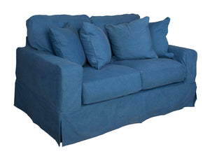 Sunset Trading Americana Box Cushion Slipcovered Loveseat | Indigo Blue