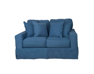 Sunset Trading Americana Box Cushion Slipcovered Loveseat | Indigo Blue