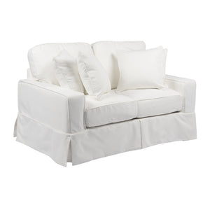 Sunset Trading Americana Box Cushion Loveseat Slipcover | Performance Fabric | White