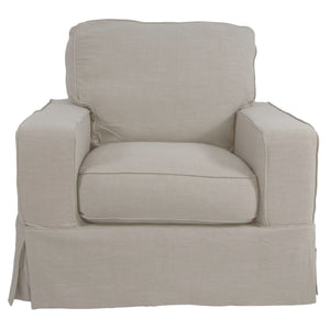 Sunset Trading Americana Box Cushion Slipcovered Chair and Ottoman in Light Gray