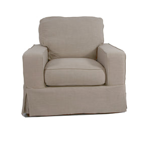Sunset Trading Americana Box Cushion Slipcovered Chair and Ottoman | Performance Fabric | Gray