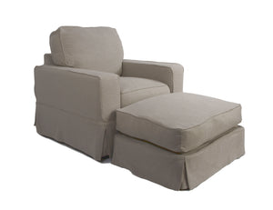 Sunset Trading Americana Box Cushion Slipcovered Chair and Ottoman in Light Gray