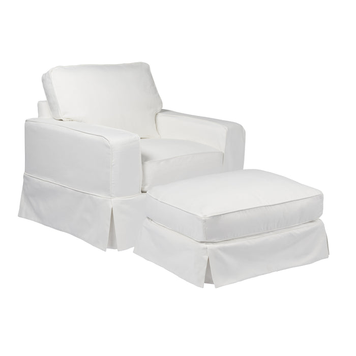 Sunset Trading Americana Box Cushion Slipcovered Chair and Ottoman | Performance Fabric | White
