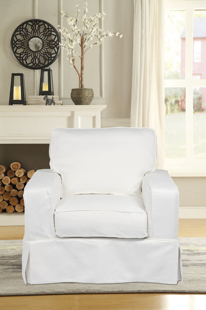 Sunset Trading Americana Box Cushion Slipcovered Chair | Performance Fabric | White