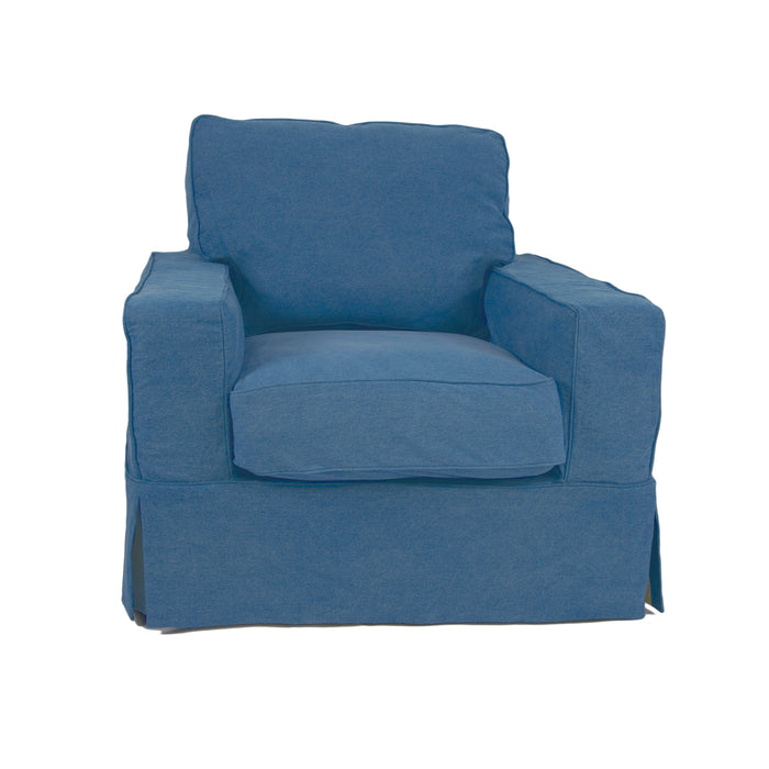 Sunset Trading Americana Box Cushion Slipcovered Chair | Indigo Blue