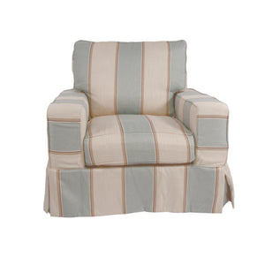 Sunset Trading Americana Box Cushion Slipcovered Chair | Beach House Blue | Striped