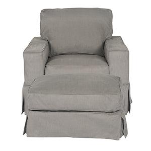 Sunset Trading Americana Box Cushion Chair and Ottoman Slipcover Set | Performance Fabric | Gray