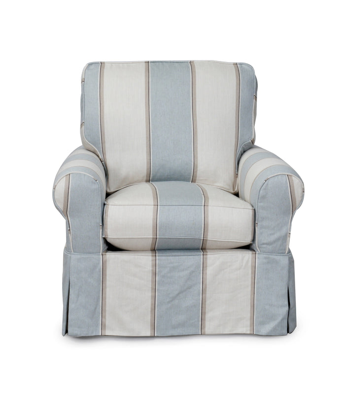 Sunset Trading Horizon Slipcovered Swivel Rocking Chair | Beach House Blue | Striped (discontinued)