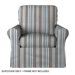 Sunset Trading Horizon Box Cushion Chair Slipcover | Performance Fabric | Blue Striped