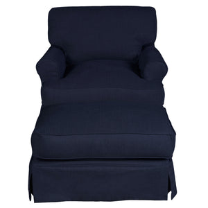 Sunset Trading Horizon Slipcovered T-Cushion Chair with Ottoman | Performance Fabric | Navy Blue