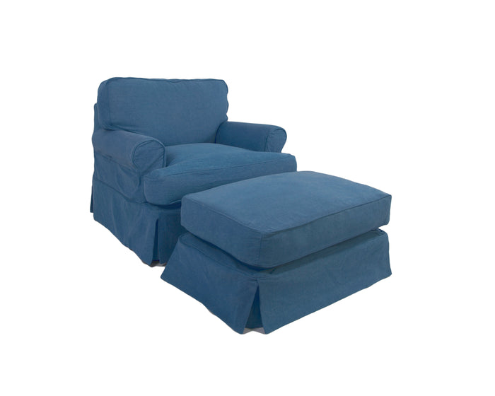 Sunset Trading Horizon Slipcovered T-Cushion Chair with Ottoman | Indigo Blue
