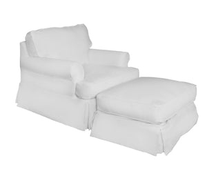 Sunset Trading Horizon T-Cushion Chair and Ottoman Slipcover Set | Performance Fabric | White