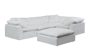 Sunset Trading Cloud Puff 5 Piece Slipcovered Modular L Shaped Sectional Sofa with Ottoman | Performance Fabric | White 