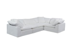 Sunset Trading Cloud Puff 4 Piece Slipcovered Modular L Shaped Sectional Sofa | Performance Fabric | White 