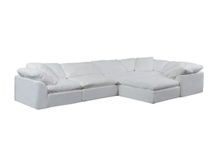 Sunset Trading Cloud Puff 6 Piece Slipcovered Modular L Shaped Sectional Sofa with Ottoman | Performance Fabric | White 