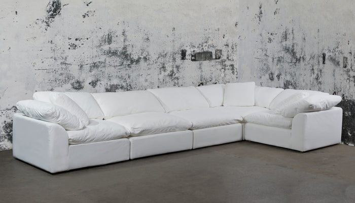 Sunset Trading Cloud Puff 5 Piece Slipcovered Modular Sectional Sofa | Performance Fabric | White 