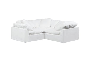 Sunset Trading Cloud Puff 3 Piece Slipcovered Modular Sectional Small L Shaped Sofa | Performance Fabric | White 