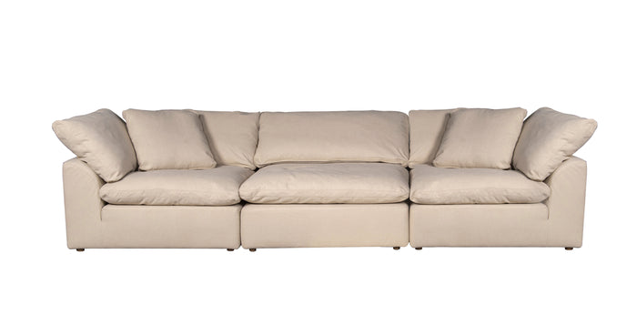 Sunset Trading Cloud Puff 3 Piece Slipcovered Modular Sectional Sofa | Performance Fabric | Tan 