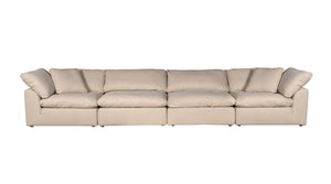 Sunset Trading Cloud Puff 4 Piece Slipcovered Modular Sectional Sofa | Performance Fabric | Tan 
