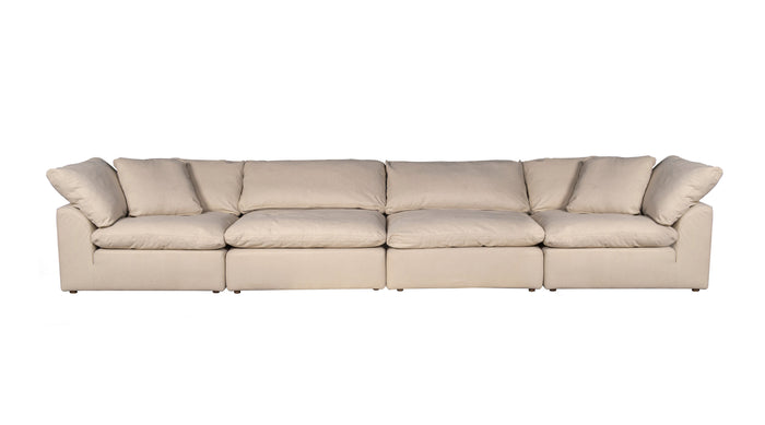 Sunset Trading Cloud Puff 4 Piece Slipcovered Modular Sectional Sofa | Performance Fabric | Tan 