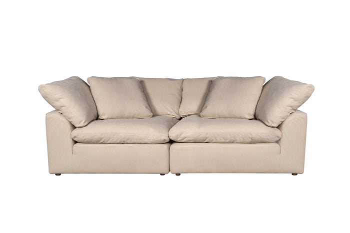 Sunset Trading Cloud Puff 2 Piece Slipcovered Modular Sectional Sofa | Large Loveseat | Performance Fabric | Tan