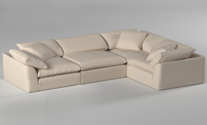 Sunset Trading Cloud Puff 4 Piece Slipcovered Modular L Shaped Sectional Sofa | Performance Fabric | Tan 