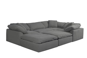 Sunset Trading Cloud Puff 6 Piece Slipcovered Modular Pitt Sectional Sofa | Performance Fabric | Gray