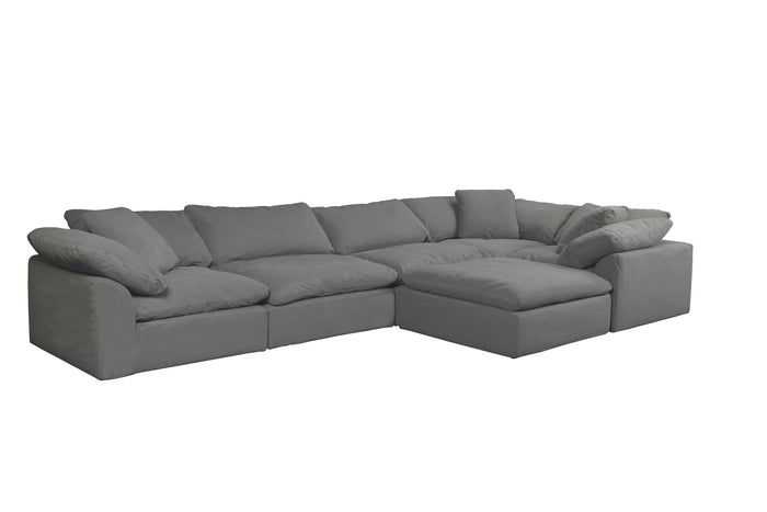 Sunset Trading Cloud Puff 6 Piece Slipcovered Modular Large L Shaped Sectional Sofa with Ottoman | Performance Fabric | Gray