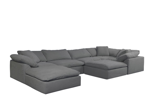 Sunset Trading Cloud Puff 7 Piece Slipcovered Modular Sectional Sofa with Ottomans | Performance Fabric |  Gray