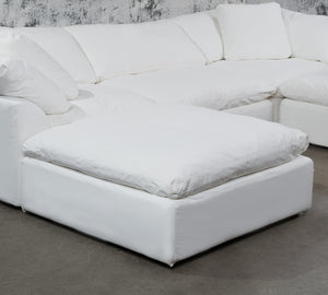 Sunset Trading Cloud Puff Slipcovered Square Sectional Modular Ottoman | Performance Fabric | White 