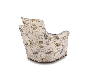 Sunset Trading Birdscript Swivel Chair | Low Back | Rolled Arms | Nailhead Trim