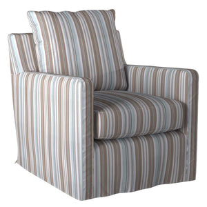 Sunset Trading Seaside Blue Striped Club Chair Slipcover | Performance Fabric | Box Cushion | Track Arm