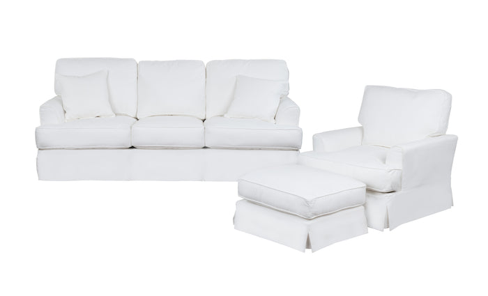 Sunset Trading Ariana 3 Piece Slipcovered Living Room Set | Sofa | Chair with Ottoman | Performance Fabric | White