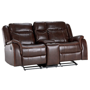 Sunset Trading Avant 76" Wide Dual Reclining Rocking Loveseat with Console | USB, 2 Outlets, Cupholders | Brown Faux Leather