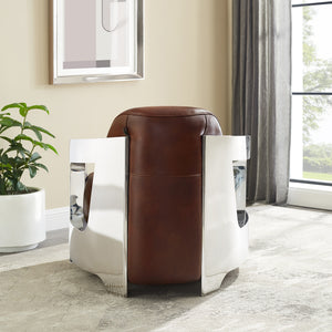 Sunset Trading Milan Aviator Armchair | Leather with Chrome Arms | Brown (Discontinued)