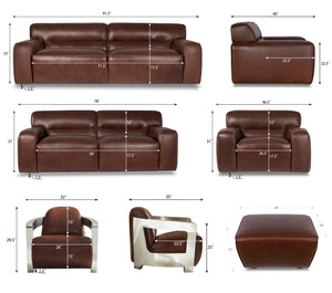 Sunset Trading Milan Leather 3 Piece Living Room Set | Sofa | Aviator Chair with Chrome Arms | Ottoman | Brown