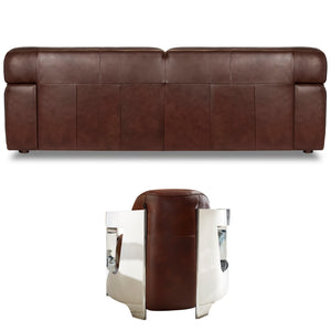 Sunset Trading Milan Leather 2 Piece Living Room Set | Sofa | Aviator Chair with Chrome Arms | Brown