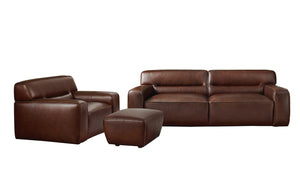 Sunset Trading Milan Leather 3 Piece Living Room Set | Sofa | Chair with Ottoman | Brown
