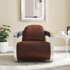 Sunset Trading Milan Leather 3 Piece Living Room Set | Sofa | Two Aviator Chairs with Chrome Arms | Brown