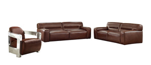 Sunset Trading Milan Leather 3 Piece Living Room Set | Sofa | Loveseat | Aviator Chair with Chrome Arms | Brown