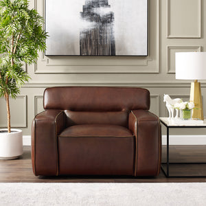 Sunset Trading Milan Leather 4 Piece Living Room Set | Sofa | Loveseat | Armchair | Ottoman | Brown