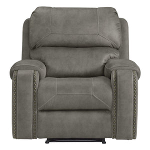 Sunset Trading Calvin 3 Piece Reclining Living Room Set | Sofa, Recliner and Loveseat with Storage Console | Nailheads | Easy to Clean Gray Upholstery