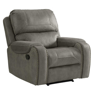 Sunset Trading Calvin 41" Wide Recliner | Reclining Chair | Nailheads | Easy to Clean Gray Fabric