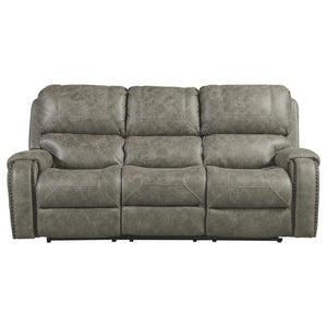 Sunset Trading Calvin 86" Wide Dual Reclining Sofa | Nailheads | Easy to Clean Gray Fabric Couch