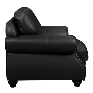 Sunset Trading Charleston 42" Wide Top Grain Leather Armchair | Black Rolled Arm Accent Chair with Nailheads