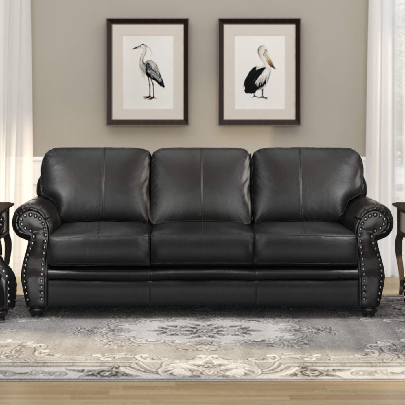 Sunset Trading Charleston 86 Wide Top Grain Leather Sofa Black 3 Seater Rolled Arm Couch With Nailheads Su Cr2130 80 300lf Micahome Com