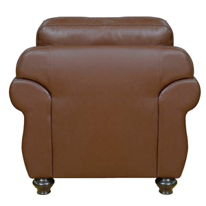 Sunset Trading Charleston 42" Wide Top Grain Leather Armchair | Chestnut Brown Rolled Arm Accent Chair with Nailheads
