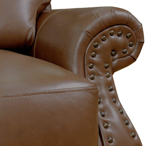 Sunset Trading Charleston 42" Wide Top Grain Leather Armchair | Chestnut Brown Rolled Arm Accent Chair with Nailheads